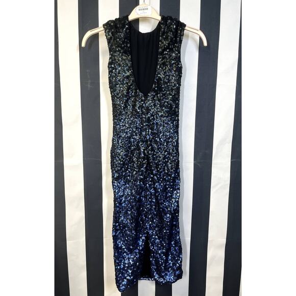 DRESS THE POPULATION Marcella Sequin Midi Sheath Dress Blue Black Size XS - Picture 4 of 7